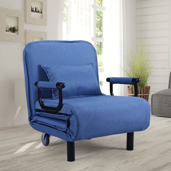 Jaxpety Sofa Bed Folding Sleeper Convertible Chair Lounge Couch with Armrest and Pillow Blue